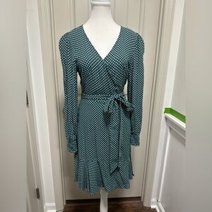 LOFT Teal Polka Dot Wrap Dress